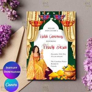 Modèle d'invitation mariée Haldi Digital Maiyan inviter Carte d'invitation Haldi Invitation Holud Digital Pithi invite Mayoun inviter