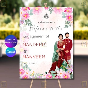 Indian engagement welcome sign Desi engagement Sign Hindu engagement sign Indian Ring ceremony sign Hindu Roka Welcome sign Ring ceremony