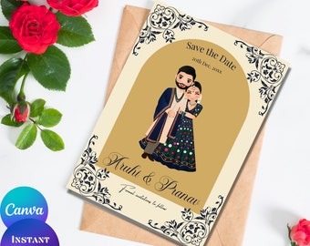 Indian Traditional & modern Save the date announcement template Hindu Save the date digital invitation card Instant download Save the date