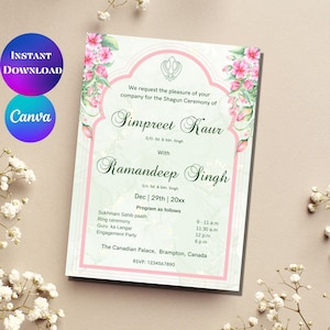 Sikh Sahugan invitation Punjabi engagement invitation Sikh wedding invitation card Punjabi wedding invite Ring ceremony invitation Canva