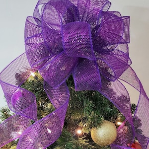 Purple Christmas Tree Topper Bow: Handcrafted Waterproof Ribbon