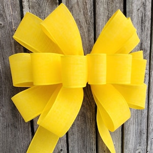 Yellow Faux Burlap Bow: Deployment Ribbon, Porch Decor (13" W X 20" L)