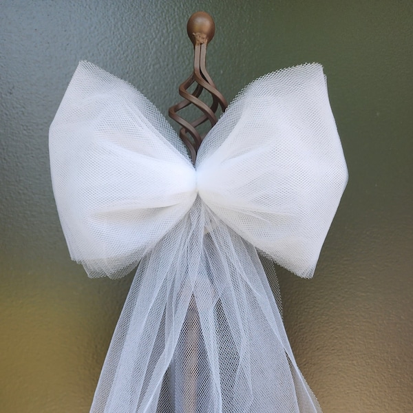 Tulle Bow, White Tulle Bows for Wedding Church Pews, Ceremony Chairs, Wreath Tulle Bows, Baby Shower for Boy or Girl, Basket Ribbon Bows.