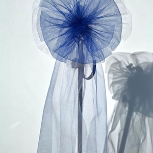 Tulle Wedding Bows, Wreath Ribbons, Royal Blue White Bow for Church Aisle, Chair Pew Bow, Home Decor, Living, Baby Shower Decorations