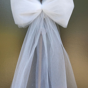 Tulle Veil Bow, White Tulle Bows for Wedding Church Pews, Ceremony Chairs, Wreath Tulle Bows, Baby Shower for Boy or Girl, Basket Ribbon