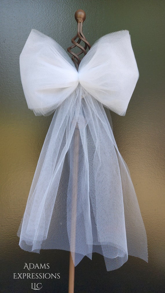 Tulle Bow, White Tulle Bows for Wedding Church Pews, Ceremony Chairs,  Wreath Tulle Bows, Baby Shower for Boy or Girl, Basket Ribbon Bows. 