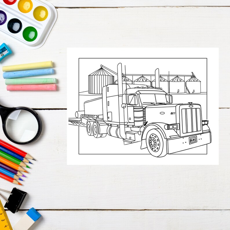 Printable Semi Truck Coloring Pages, Big Rig Coloring Pages, Digital Downloadable Activities for ...
