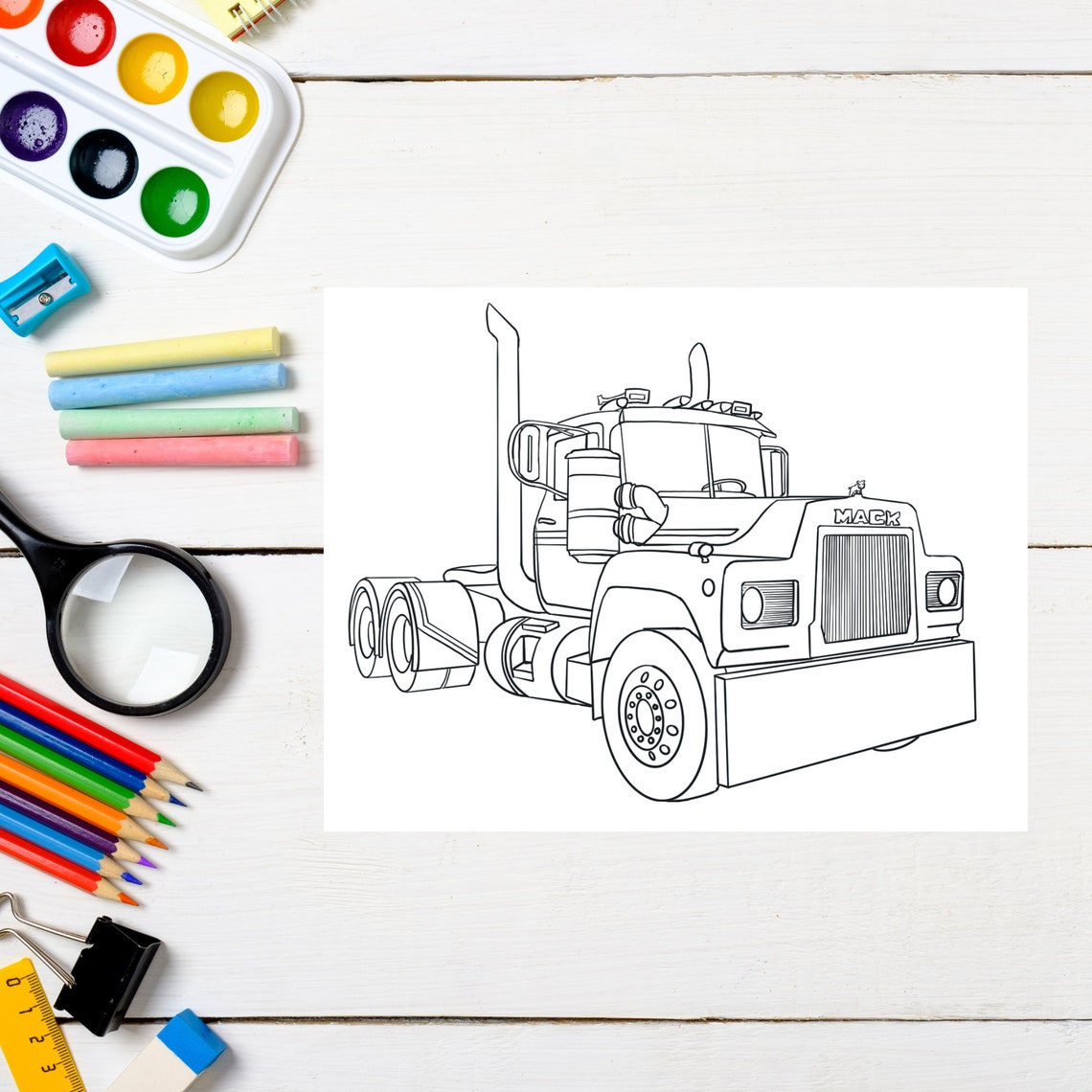 Bundle 3 - 5 Unique Printable Semi Truck Big Rig Coloring Pages, 5