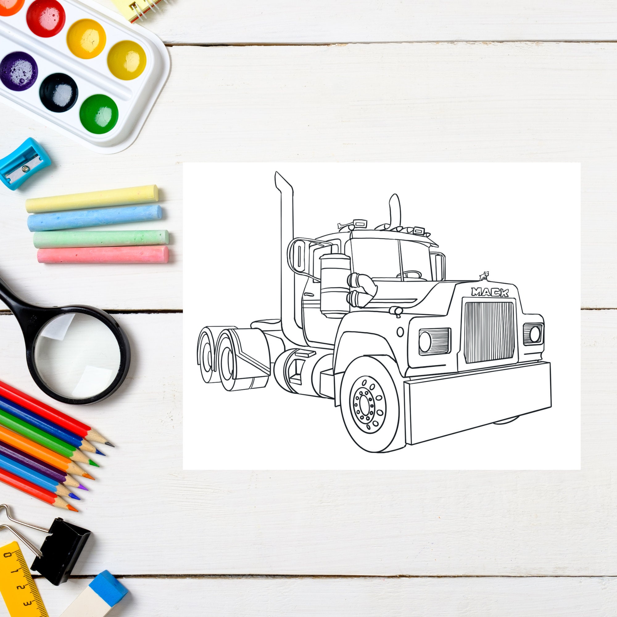Bundle 3 - 5 Unique Printable Semi Truck Big Rig Coloring Pages, 5 Semitruck Colouring Pages ...