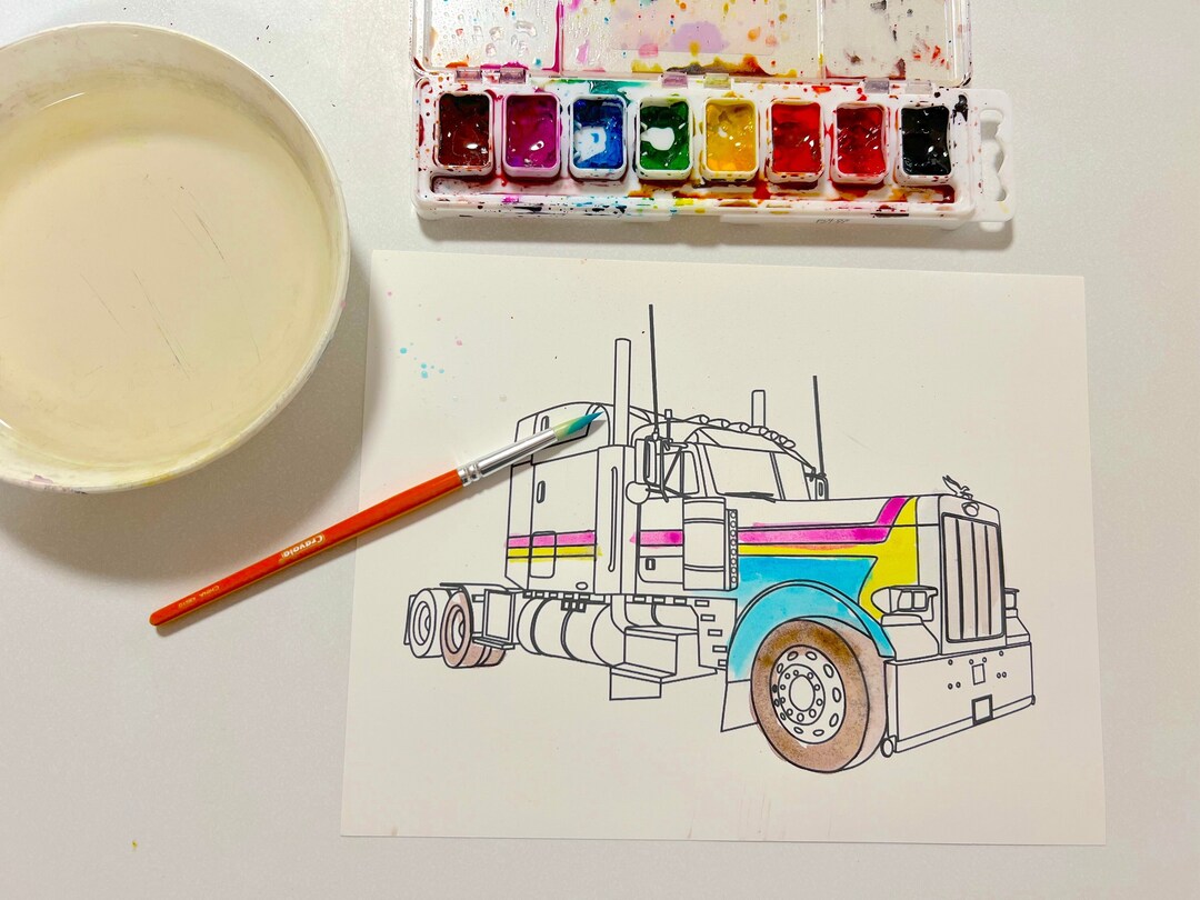 Bundle 1 - 5 Semitruck Big Rig Printable Coloring Sheets, 5 Semi Truck ...