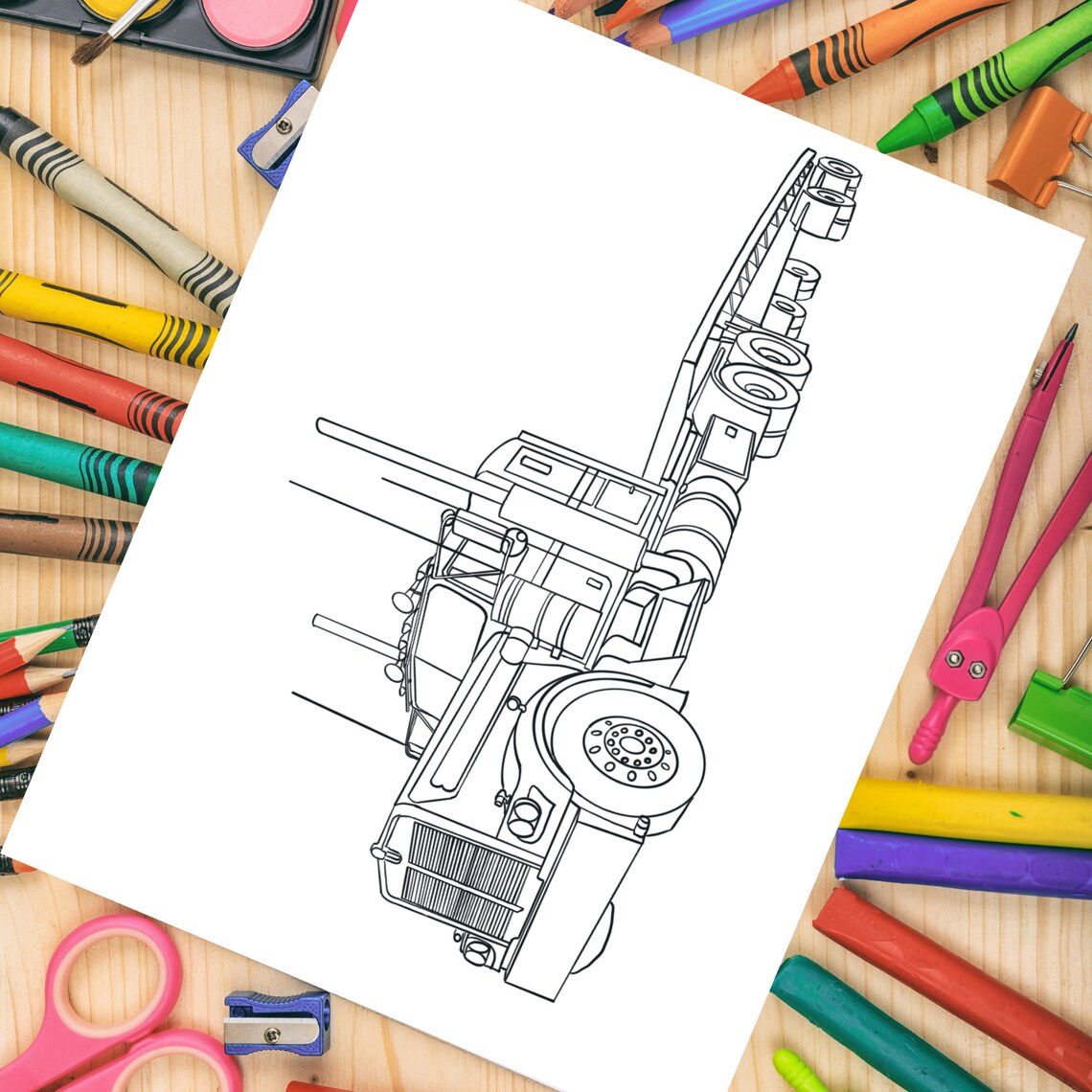 Bundle 3 - 5 Unique Printable Semi Truck Big Rig Coloring Pages, 5
