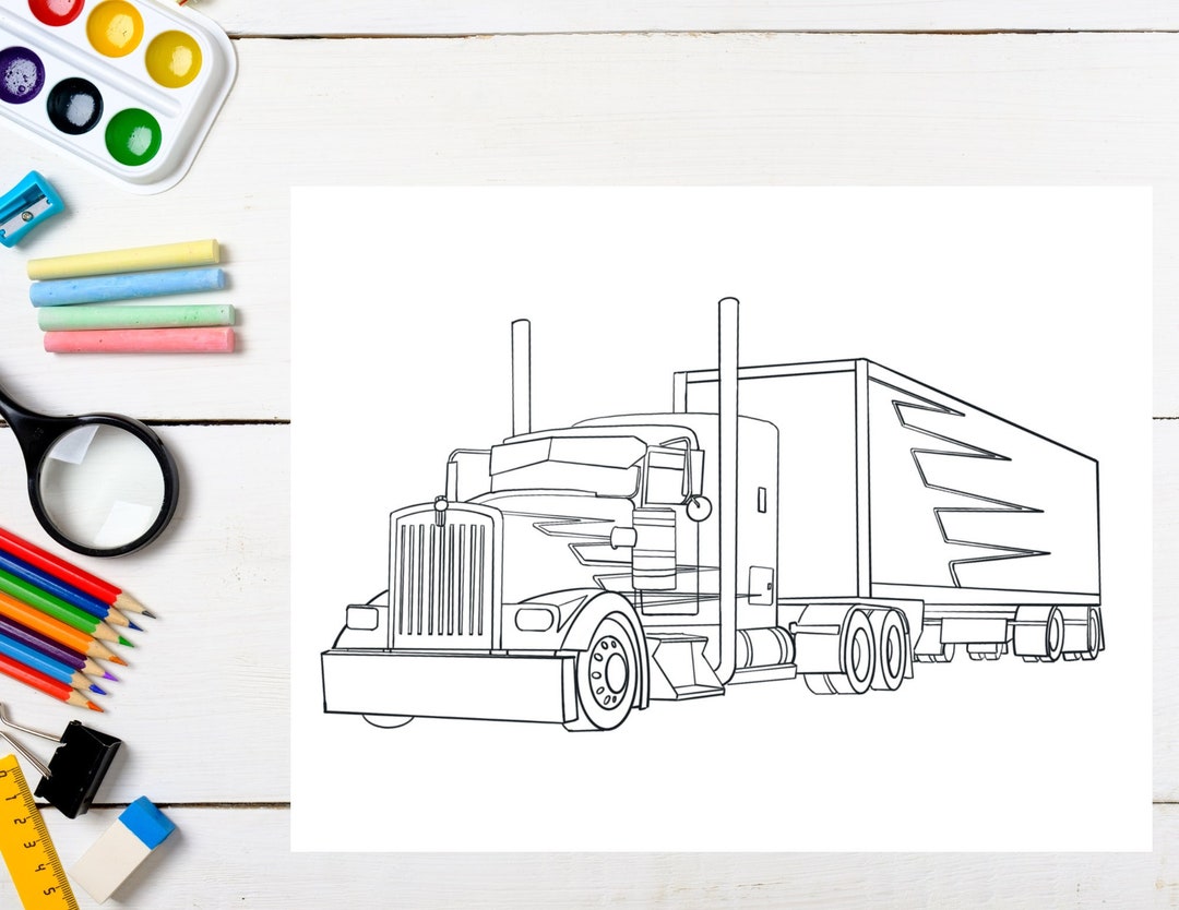 Bundle 6 - 5 Printable Fun Big Rig Semi Truck Coloring Pages, 5 Big Rig