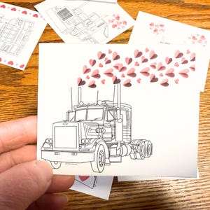 Camión semirremolque Pete Automóvil grande Camión grande San Valentín 6 diseños imprimibles de San Valentín para el día de San Valentín de la escuela, similar al día de San Valentín de Peterbilt