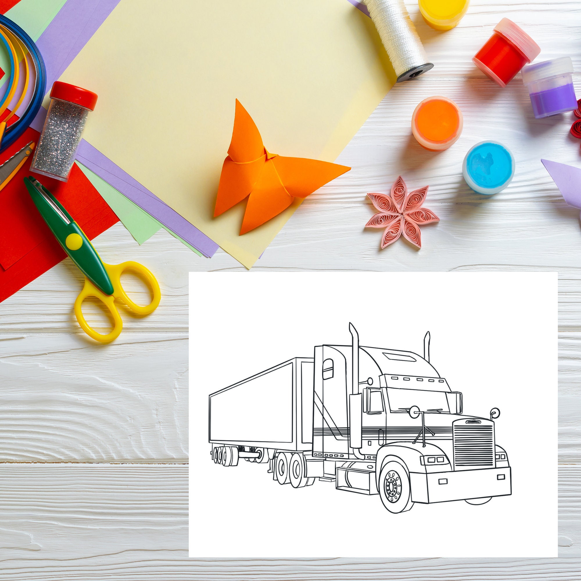 Bundle 3 - 5 Unique Printable Semi Truck Big Rig Coloring Pages, 5 Semitruck Colouring Pages ...