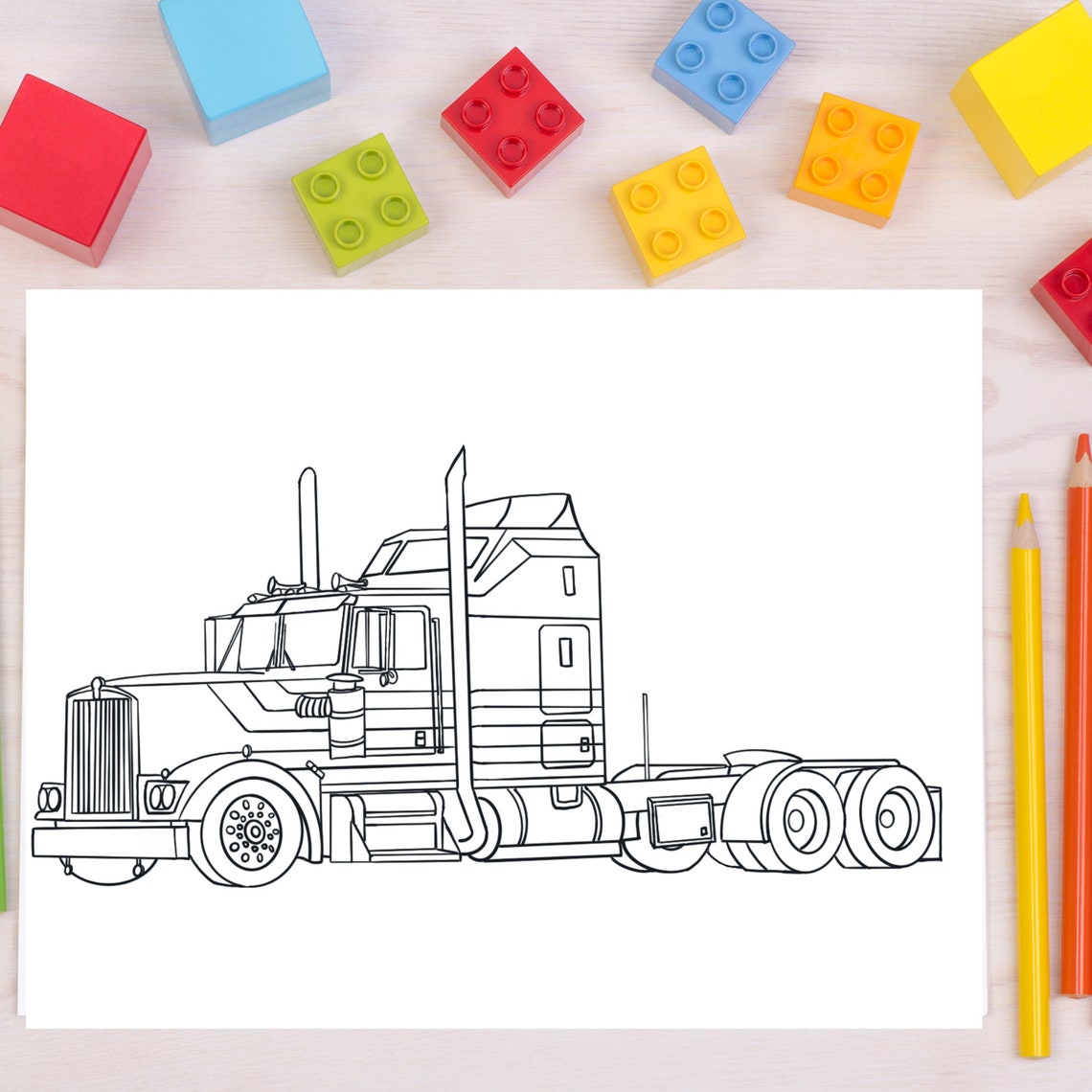 Bundle 3 - 5 Unique Printable Semi Truck Big Rig Coloring Pages, 5