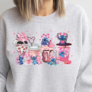 Stitch And Angel Sweatshirt, Hot Drinks Shirt, Couple Sweatshirt, Disney Shirt, Valentine's Day Shirt, Love Shirt, Coffee Sweatshirt image 1