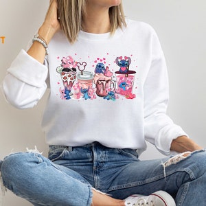 Stitch And Angel Sweatshirt, Hot Drinks Shirt, Couple Sweatshirt, Disney Shirt, Valentine's Day Shirt, Love Shirt, Coffee Sweatshirt image 2