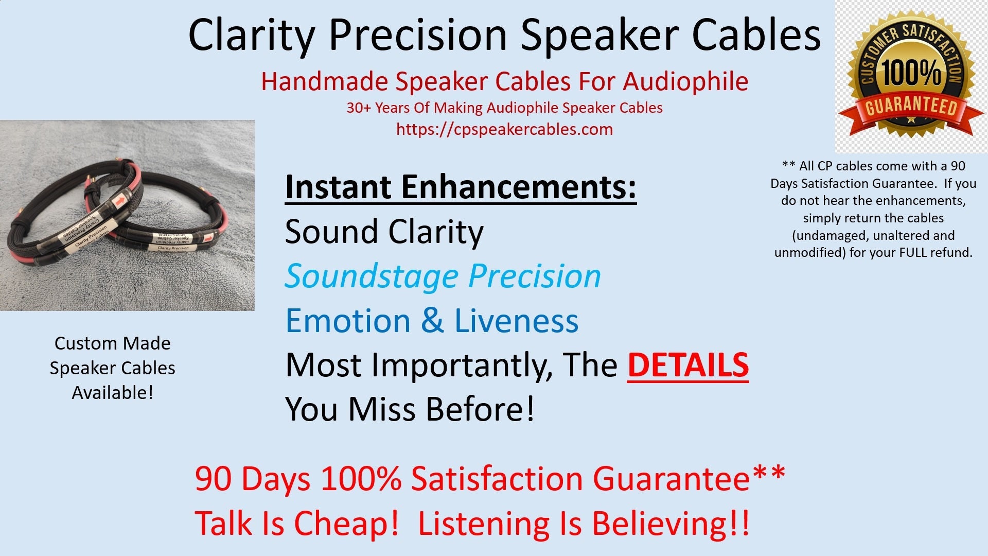 Clarity Precision Ver. 2 Main Speaker Cables Handmade for Etsy