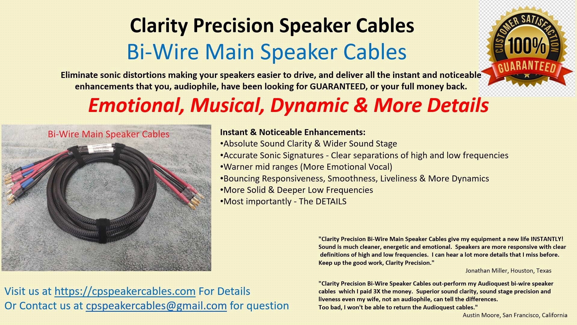 Clarity Precision Ver 2 Handmade Biwire Speaker Cables Hear What You
