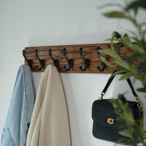 Solid Oak Wall Mounted Coat Rack with Hooks – Handmade Eco-Friendly Wax Finish, Farmhouse & Modern Minimalist Entryway Organizer