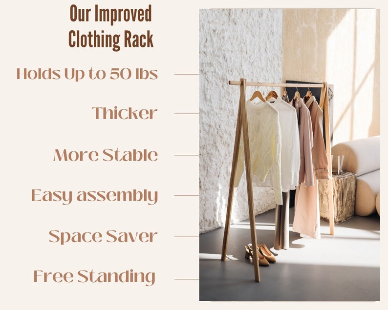 Puede incluir: Un perchero de madera con acabado natural. El perchero es independiente y soporta hasta 23 kg. Es m&aacute;s grueso y m&aacute;s estable que otros percheros. El perchero es f&aacute;cil de montar y ahorra espacio.