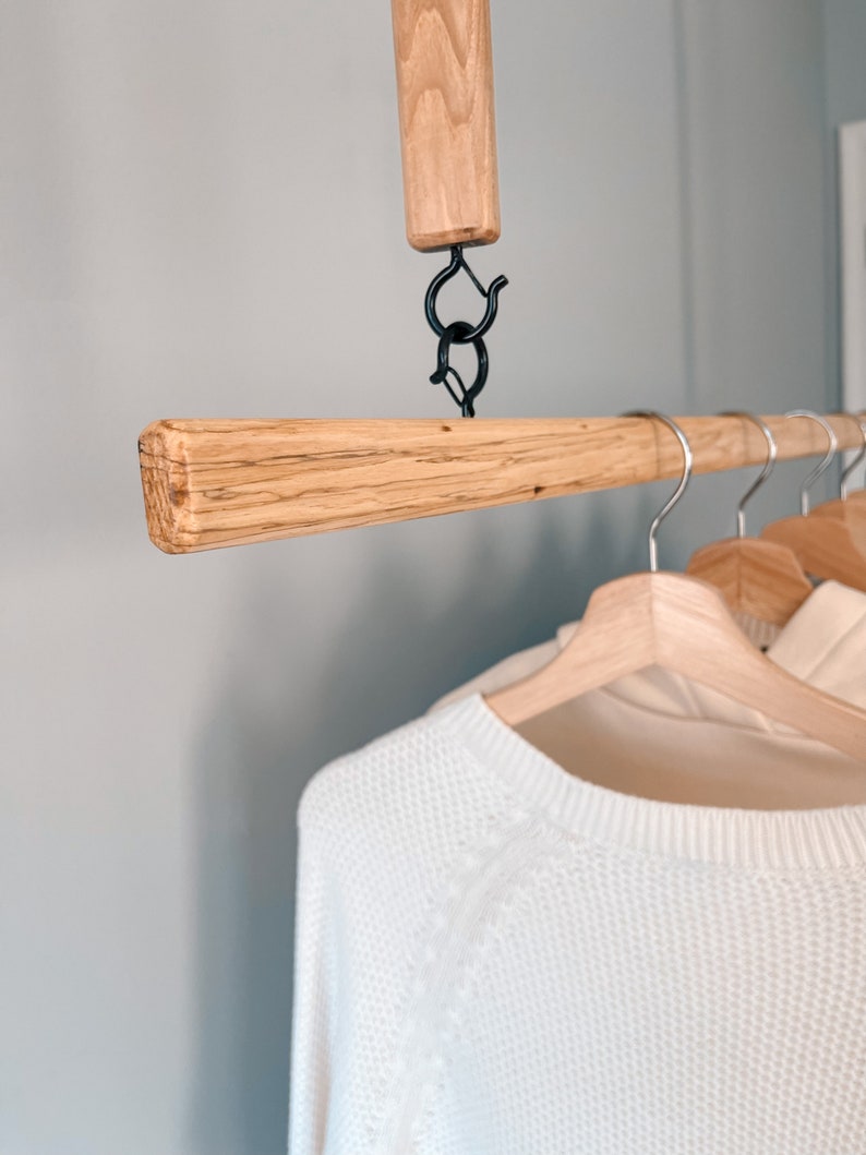 Hanging Wood Clothes Rack Ceiling Mounted Hanging Clothes Etsy