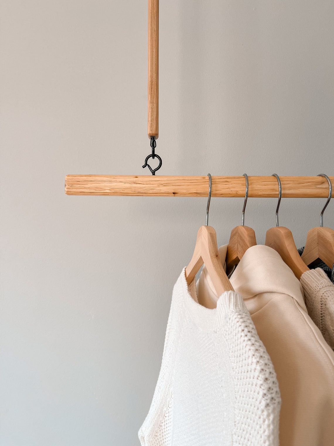 Hanging Wood Clothes Rack Ceiling Mounted Hanging Clothes Etsy