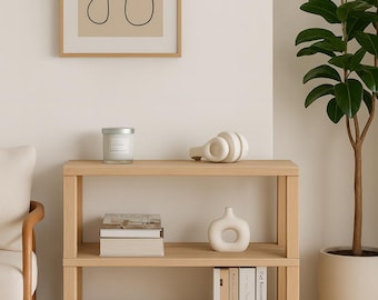 Estantería de roble macizo, estantería de madera, estantería minimalista, muebles modernos de roble, estantería de madera hecha a mano, estantería de roble natural