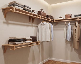 Closet Shelves, Clothing Rack, Closet Organizer, Floating Shelf Garment Rack, Rack with shelf, Closet Shelving with Hanger Rack