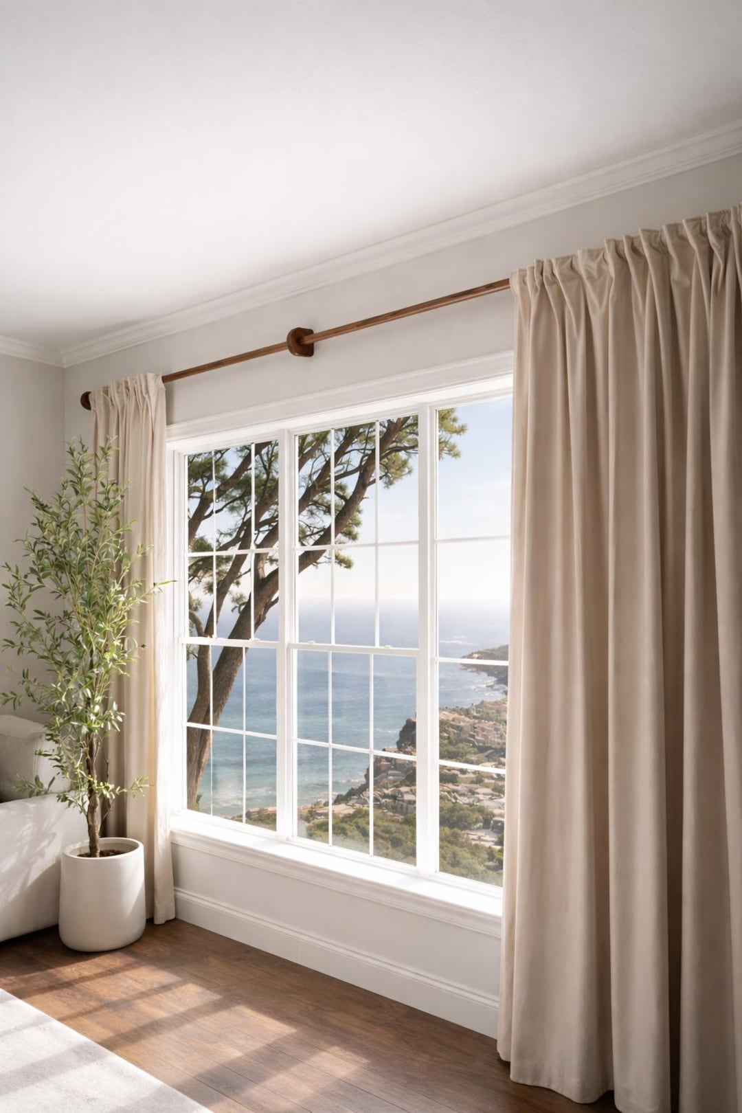 Wide Window Rods Extra Long Solid Wood Curtain Rod With Center Support | No Sag Wide ...