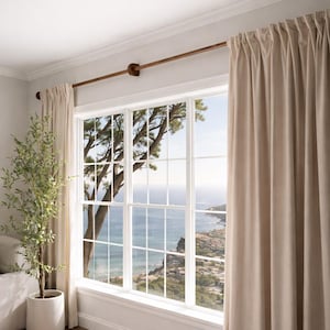 Extra Long Solid Wood Curtain Rod with Center Support | No Sag Wide Window Rod | Heavy Duty Wooden Curtain Rod, Wall Mounted