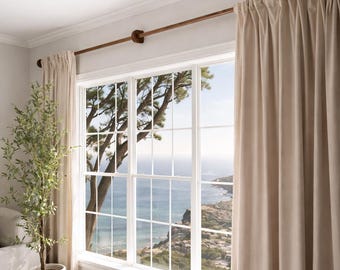 Extra Long Solid Wood Curtain Rod with Center Support | No Sag Wide Window Rod | Heavy Duty Wooden Curtain Rod, Wall Mounted
