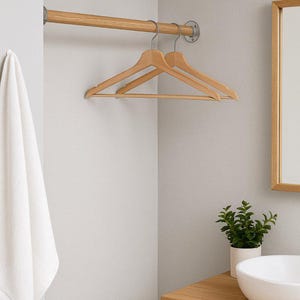 Wooden Closet Rod with Metal Brackets – Heavy Duty Hanging Bar | Natural Wood Pole for Wall, Closet, Laundry, or Kitchen Use
