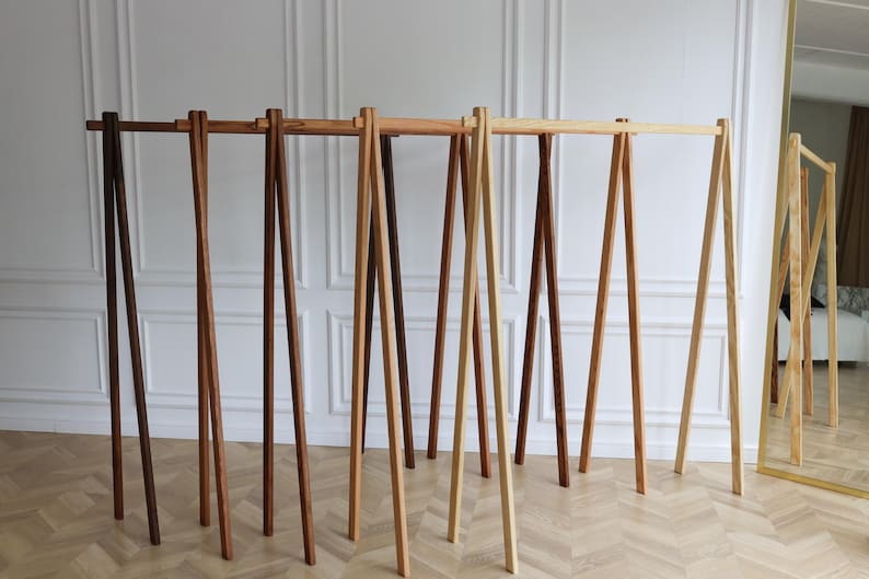 Perchero de madera, percha, perchero de madera maciza, perchero con marco, perchero colgante, perchero de exhibición, soporte para ropa, armario, regalo personalizado imagen 9
