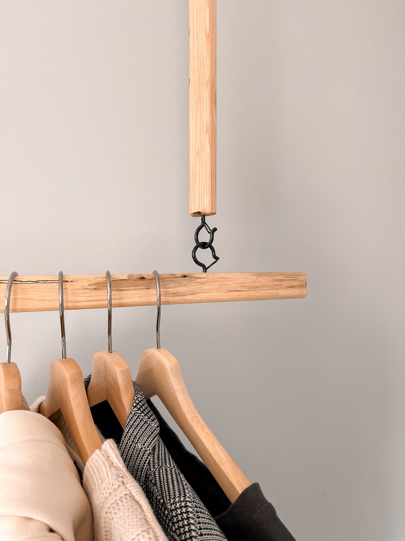 Hanging Wood Clothes Rack Ceiling Mounted Hanging Clothes Etsy