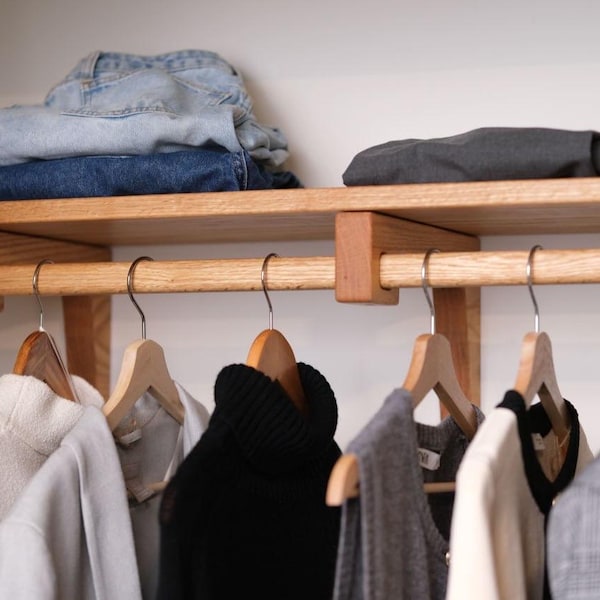 Wardrobe closet shelf Clothing rack Floating shelf Bathroom laundry room shelf Wall shelf with rack Closet organizer bracket Wood Furniture
