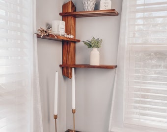 Japandi style shelf, Unique Corner Shelf, Boho decor, Gift idea, Hanging wall, Art Deco Style, Modern design,Wall shelf,Rustic Wood Floating