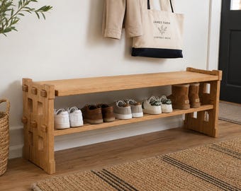 Shoes Bench Shoe Rack Bench Entryway Shoe Rack Storage Bench with Shelf Solid Wood Bench Oak Shoe Bench, Custom Gift