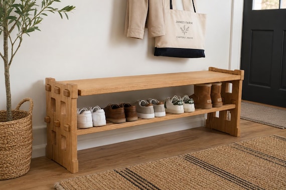 Shoes Bench Shoe Rack Bench Entryway Shoe Rack Storage Bench with Shelf Solid Wood Bench Oak Shoe Bench, Custom Gift