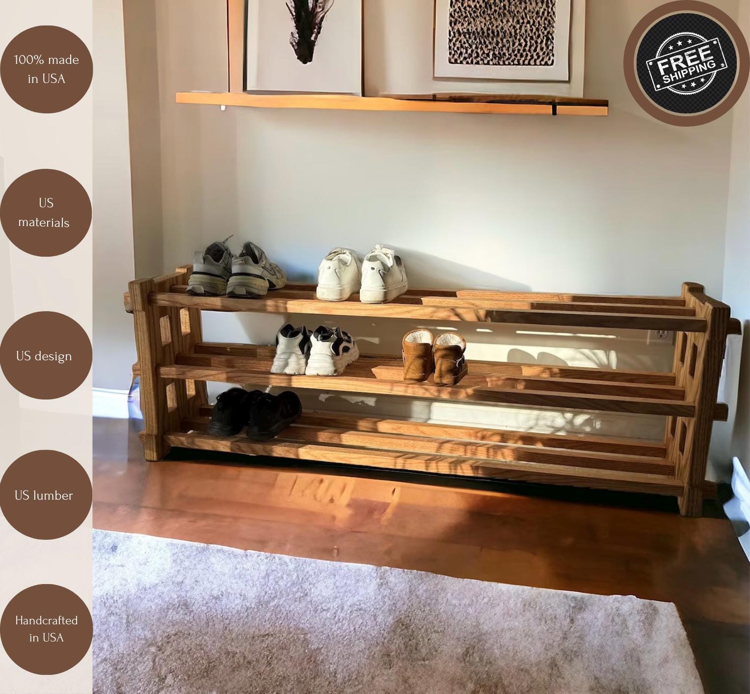 Customizable Entryway Shoe Rack: Oak & Walnut Wood, Space Saver - Etsy