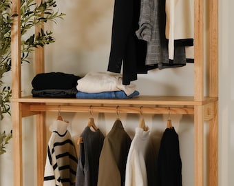 Oak Wood Clothing Rack: Boutique Store Display, Heavy Duty Garment Storage