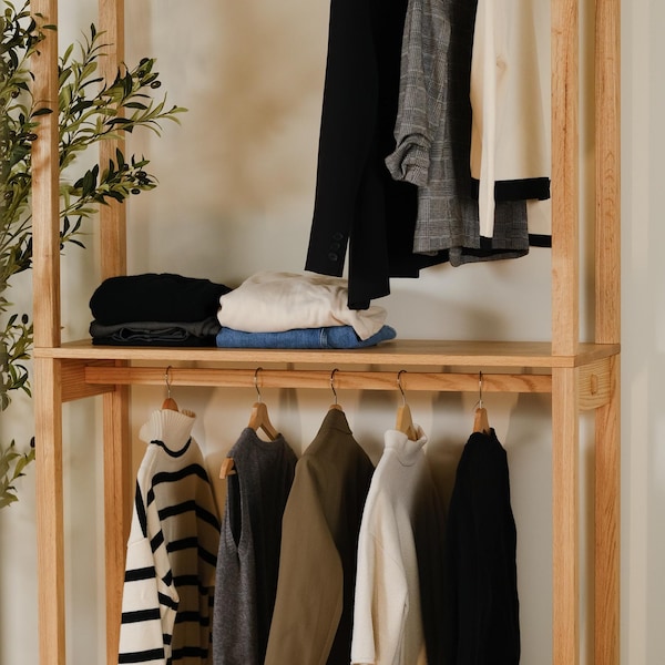 Oak Wood Clothing Rack: Boutique Store Display, Heavy Duty Garment Storage