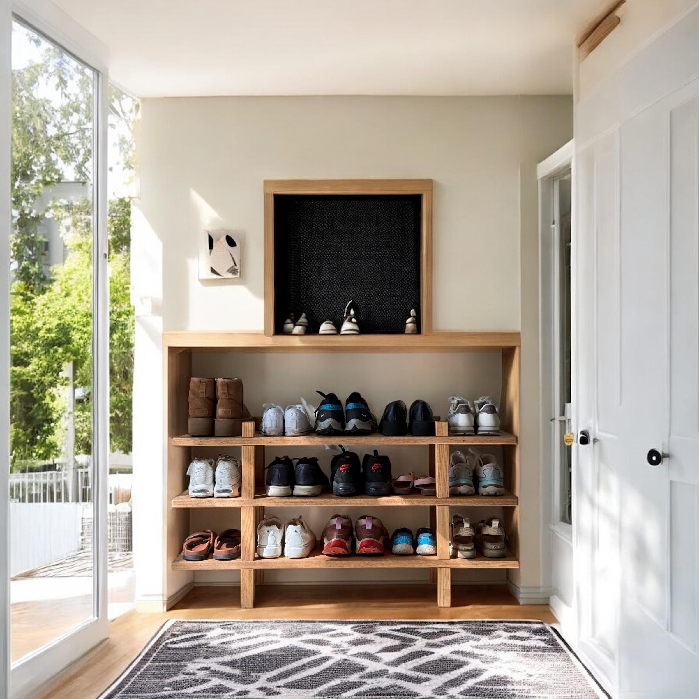 Solid Oak Shoe Rack Made in USA Entryway Storage Mudroom Organizer