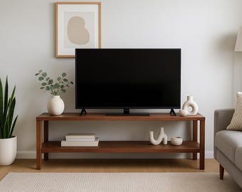 Solid Wood TV Stand Modern Oak & Walnut Media Console custom furniture, made in USA