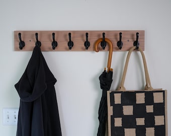 Natural Oak Coat Rack with Hooks – Wall Mounted Wooden Entryway Organizer, Solid Wood Rustic Farmhouse Wall Hook, Handmade Natural Finish