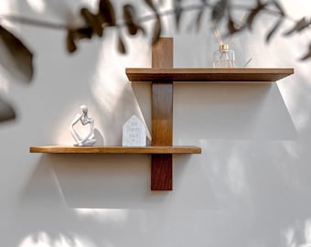 Two Tier Wood Shelf|Floating Shelf|Solid Hardwood|Cumaru Wood|Floating Wood Shelf|Gift Idea|Minimalist Wood Wall Shelves|