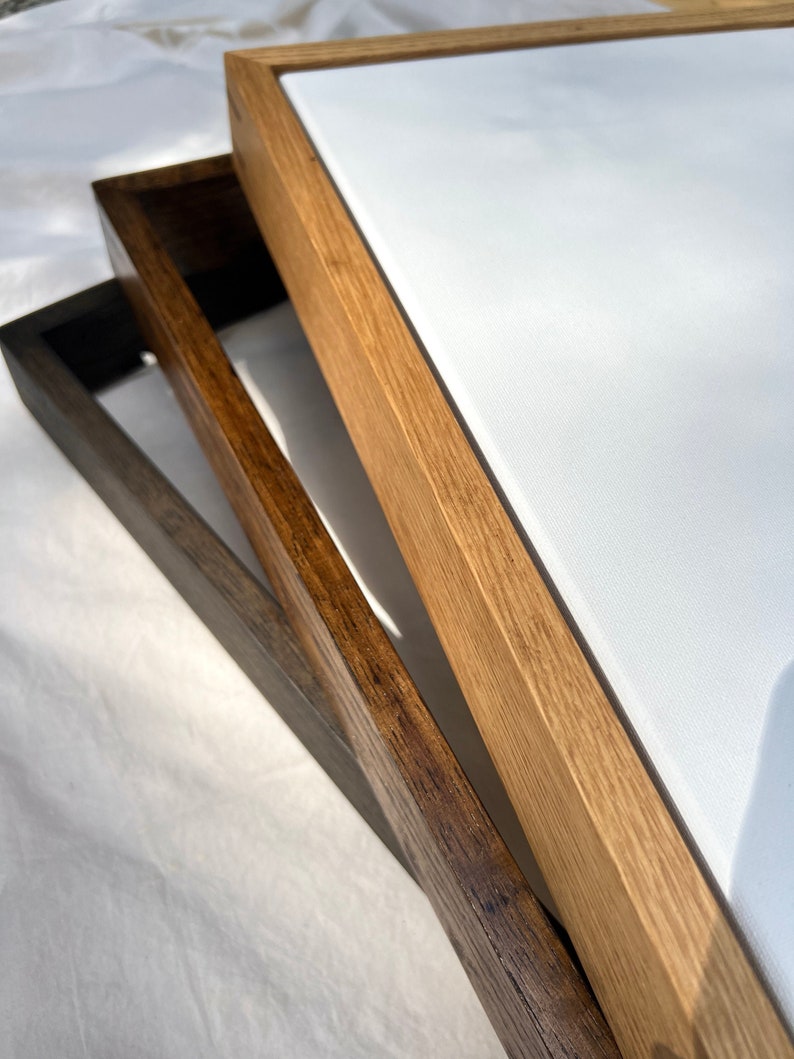 Marco flotante de madera maciza, totalmente ensamblado, madera de roble, marco minimalista para lienzo, marco para lienzo, para obras de arte, marco de madera de roble, marco para fotos, personalizado imagen 9