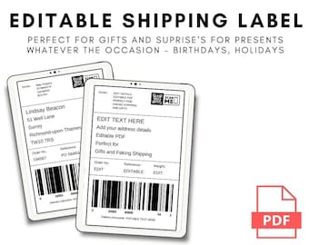 Editable Fake Shipping Label Template - Instant PDF Edit, Custom Labels for Gifts - Novelty Custom Sticker - Printable Prank Shipping Label