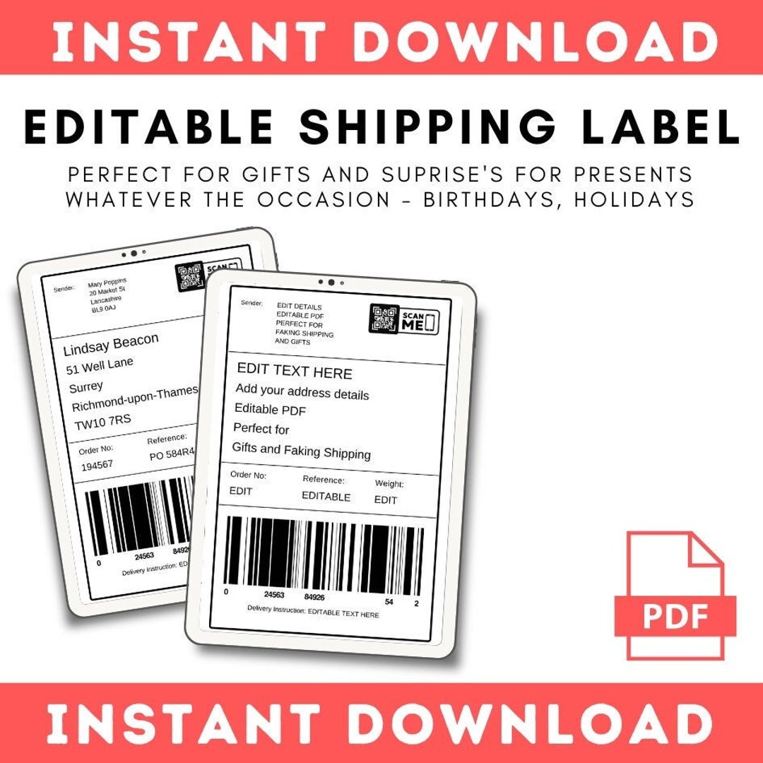 Editable Fake Shipping Label Template Instant PDF Edit, Custom Labels