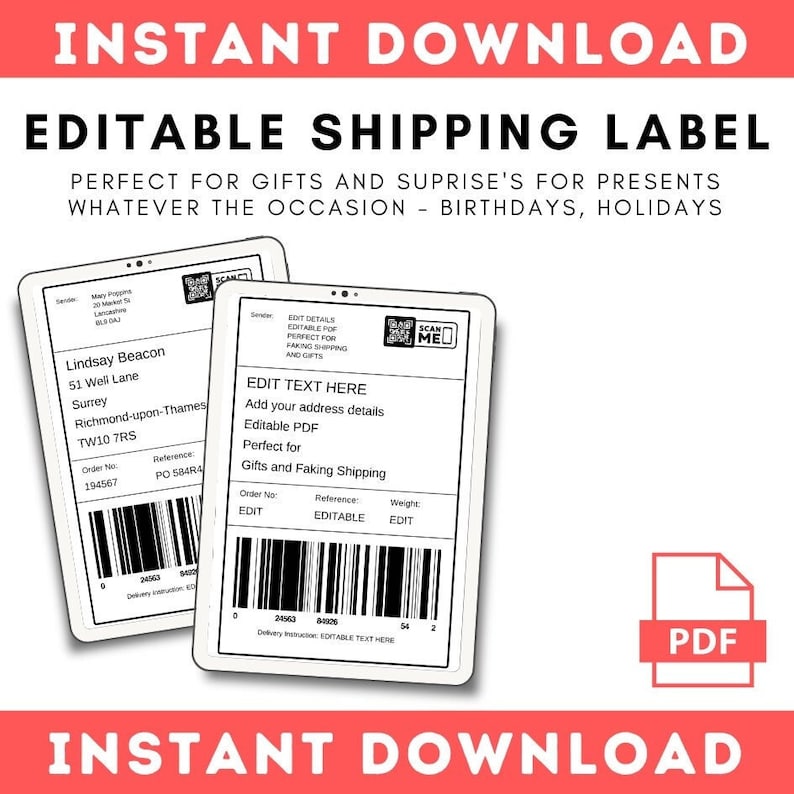 Editable Fake Shipping Label Template Instant PDF Edit, Custom Labels